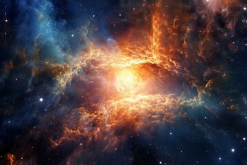 Astro-background, radiant quasar amidst vast cosmos. Generative AI