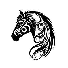 Ornate Horse Icon, Mare Portrait Isolated, Chinese Horoscope Minimal Horse Symbol on White