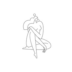 Abstract female body silhouette vector illustration. Contemporary woman figure, nude feminine graphic design. Line art, editable strokes, isolated on white. Beauty concept for logo, branding. Fine art - 669490768