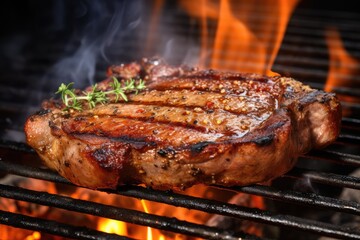 Big Steak on Grill, Meat Barbecue Closeup, Generative AI Illustration