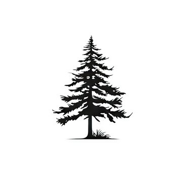 Old pine tree silhouette on white AI generative illustration