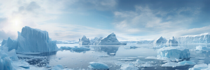 Pristine arctic vista with towering ice formations.