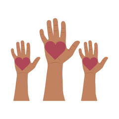 orld Kindness Day greeting card, conceptual vector illustration with variety of human hands holding hearts. November 13.