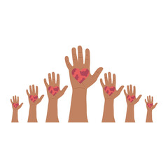 orld Kindness Day greeting card, conceptual vector illustration with variety of human hands holding hearts. November 13.