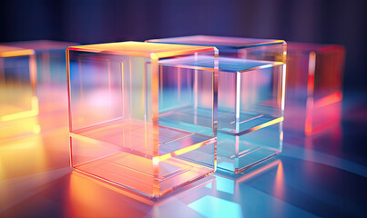 Abstract 3D composition of floating translucent cubes.