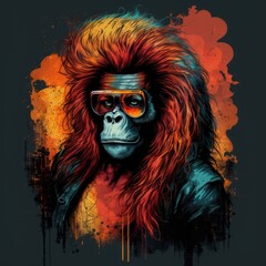 Orangutan with hair and glasses AI generative illustration