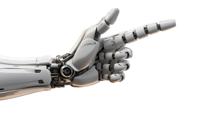 White cyborg robotic hand  finger - 3D rendering isolated on free PNG background.