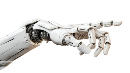 White cyborg robotic hand  finger - 3D rendering isolated on free PNG background.