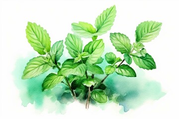 Watercolor illustration of mint herb. Generative AI
