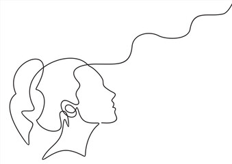 Woman head vector lineart illustration. One Line style drawing. Woman Line Art Minimalist Logo.