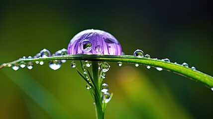Intimate View of a Graceful Dewdrop Adorning a Colorful Wildflower, Conveying the Allure of Morning's Purity