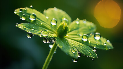 Detailed Capture of a Fragile Dewdrop Perched on a Lively Wildflower, Reflecting the Splendor of the Early Morning Atmosphere