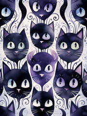 Cute watercolor kittens. Seamless pattern. Halloween. Gift paper.