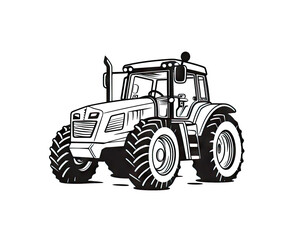Obraz premium Vintage Tractor Sketch, Farm Vehicle with Large Wheels Black White Drawing, Agricultural Machine