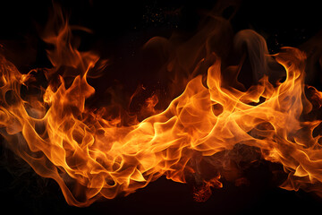 Fire flames isolated on black background. Abstract blaze fire flame texture
