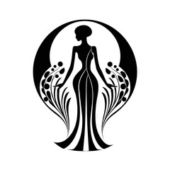 Woman Silhouette Icon, Girl in Dress Symbol