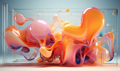 Vibrant 3D of swirling liquid in a glass vessel.