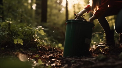 Environmental Clean-Up: Collecting Trash in the Woods with a Green Bin