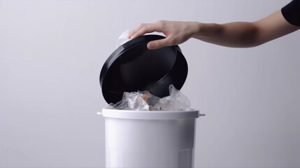Overflowing Trash Bin: A Call to Action Against Plastic Pollution White Background AI