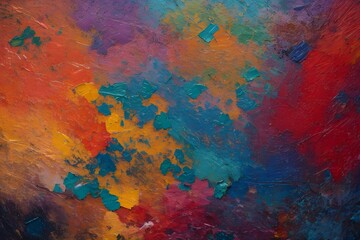 Closeup of abstract colorful texture background.. Oil, acrylic brushstroke, pallet knife paint on canvas (Generative Ai)	