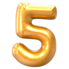 5 Number Gold 3D Rendering