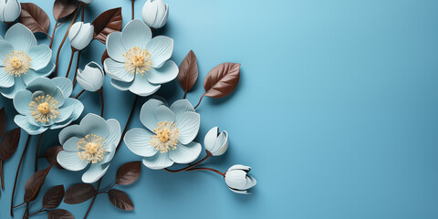 Obraz na płótnie Canvas Lotus Blüte weiß im wunderschönen Licht und blauen Hintergrund im Querformat für Banner, ai generativ