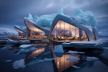 Cercles muraux Antarctique A house of the future built in an iceberg in Anarctica. Future living: innovative house within antarctic iceberg - sustainable design and isolation in the frozen wilderness.