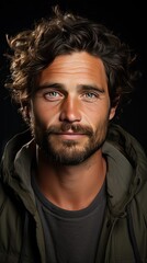 Closeup Of Happy Young Man Over Background. Man face portrait illustration. Generative AI