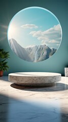 Obraz na płótnie Canvas Marble Table with White Stucco Wall Texture Background with Light Beam and Shadow, Suitable for Product Presentation Backdrop, Display, and Mock up. Background with shadow. Generative AI
