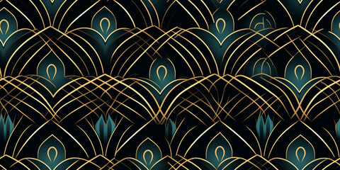 seamless pattern with golden shapes art deco style
