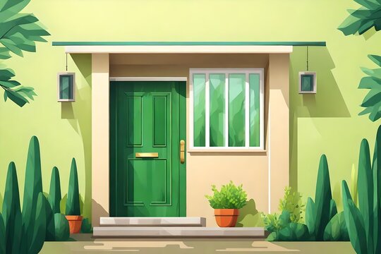 window with green shutters