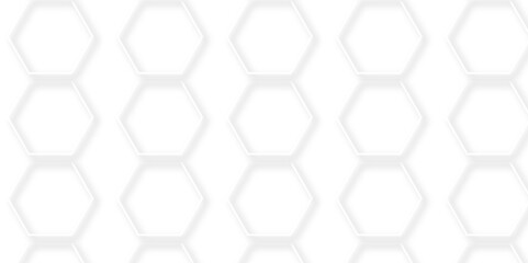 Seamless creative geometric Pattern of white hexagon white abstract hexagon wallpaper or background. 3D Futuristic abstract honeycomb mosaic white background. white hexagon geometric texture.