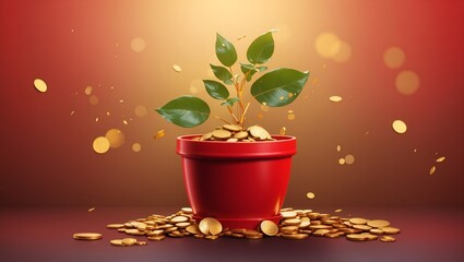 photo of a plant with business gold leaves in a pot made by AI generative
