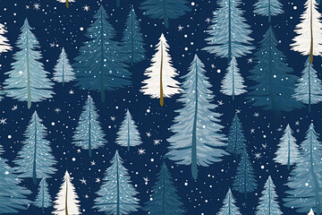 seamless pattern with winter spruce forest with snow for Christmas holiday wrapping paper