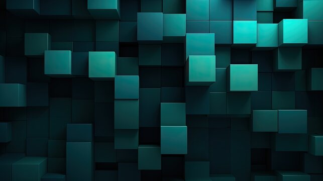 Dark turquoise, blue green monochrome 3D cubes background. Place for text and product displays