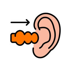 Earplugs color icon. Silicone, foam safety ear plug. Noise protection tool. Sleeping accessory. Vector on isolated white