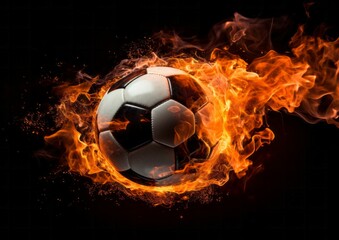 Naklejka premium Burning football ball bright flamy symbol abstract on black background 