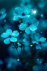 Beautiful Ethereal Luminous Teal Color Flowers Abstract Background
