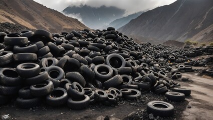 photo of a pile of used tire waste made by AI generative

 - obrazy, fototapety, plakaty