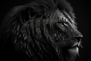Black and White Lion face. Close-up Portrait