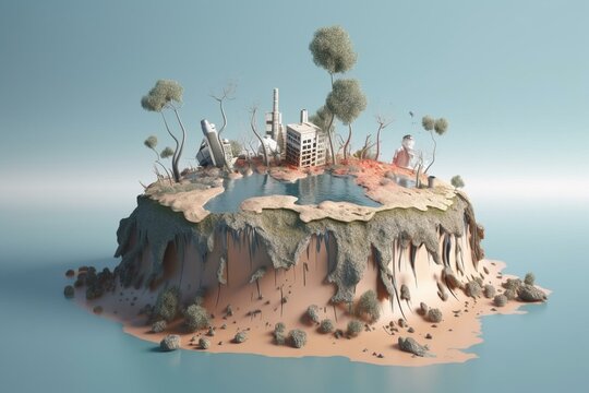Conceptual representation of climate change. 3D visualization. Generative AI