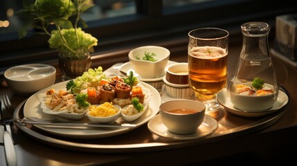 Set of Japanese food on the table in a restaurant. Selective focus