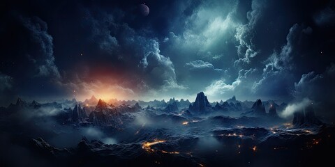 Naklejka premium Cosmic nebula in deep space It showcases the stunning beauty of the universe beyond Earth. The concept of cosmic reality by Generative AI