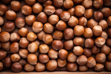 Top view of hazelnuts background