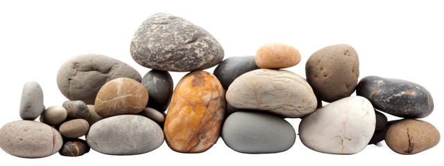 Fototapeta na wymiar Pile of rock stones on transparent background