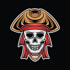 Hand Drawn Art of Pirate Skull Head Vector Design illustration