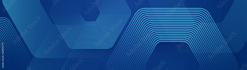 Poster blue abstract curve line hexagon background. modern business banner. landing page, template, and web