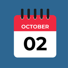 october 02nd calendar reminder. 02nd october daily calendar icon template. Calendar 02nd october icon Design template. Vector illustration