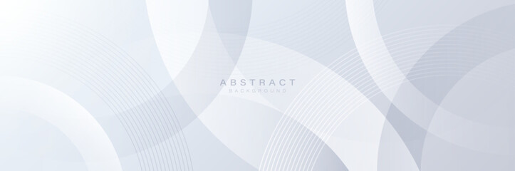 White abstract banner with circular geometric shapes background. Modern futuristic hi-technology concept. Vector illustration