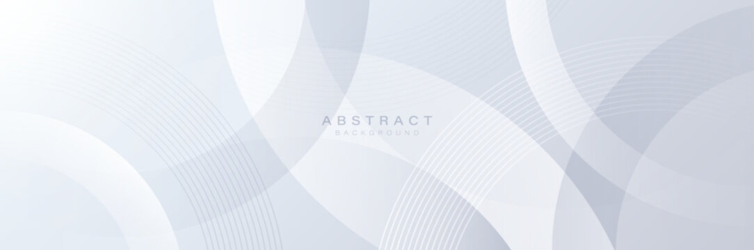 White abstract banner with circular geometric shapes background. Modern futuristic hi-technology concept. Vector illustration